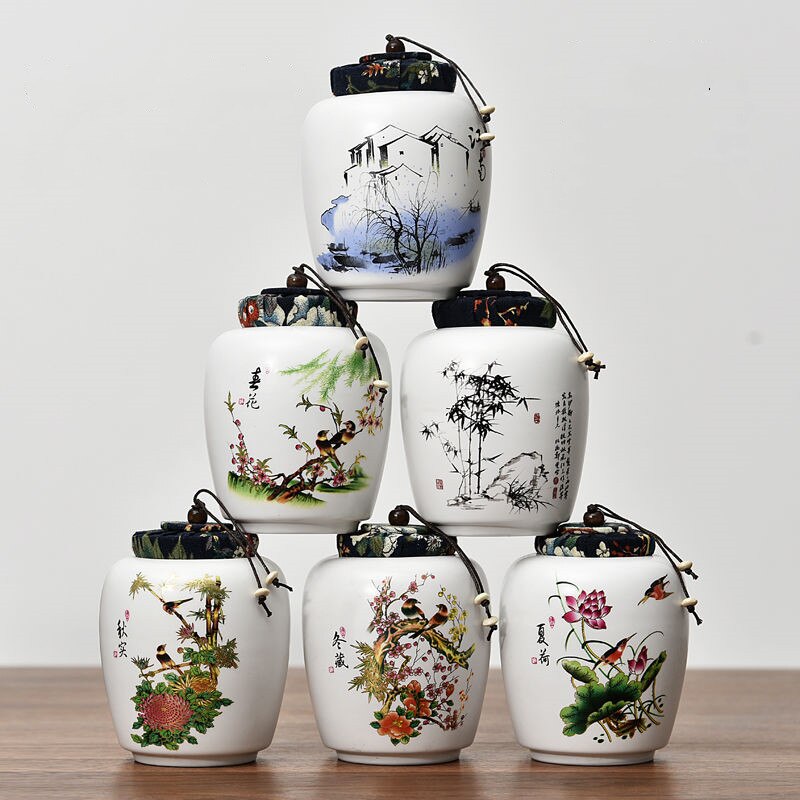 24 kleuren chinese inkt stijl theedoos met deksel groene thee opslagblikken snoeppot kantoor thuis koffie container doos porselein