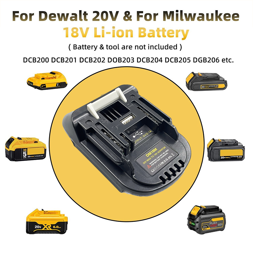 Adaptateur de batterie DM18M pour Milwaukee pour Dewalt pour Makita Bl1830 Bl1850 Batteries 20V à 18V Conversion de batterie