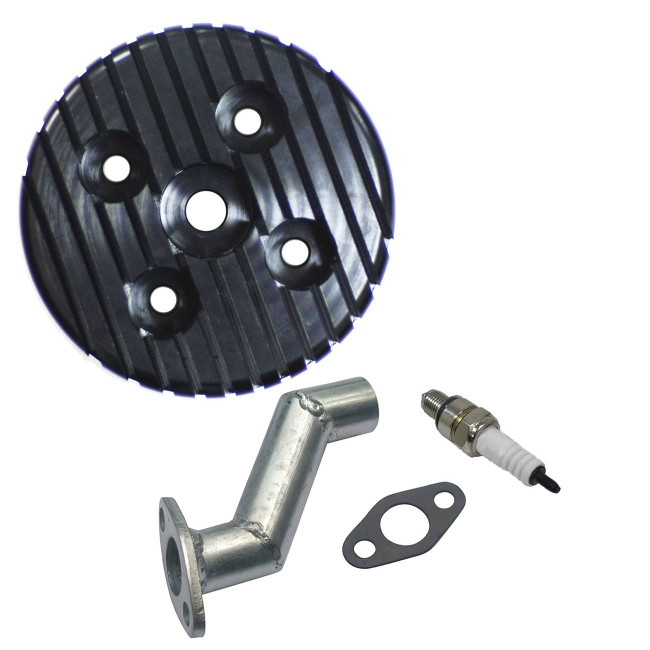 CNC Cylinder Head &amp; Intake Manifold &amp; Spark Plug For 80cc Motorized Bike: Black