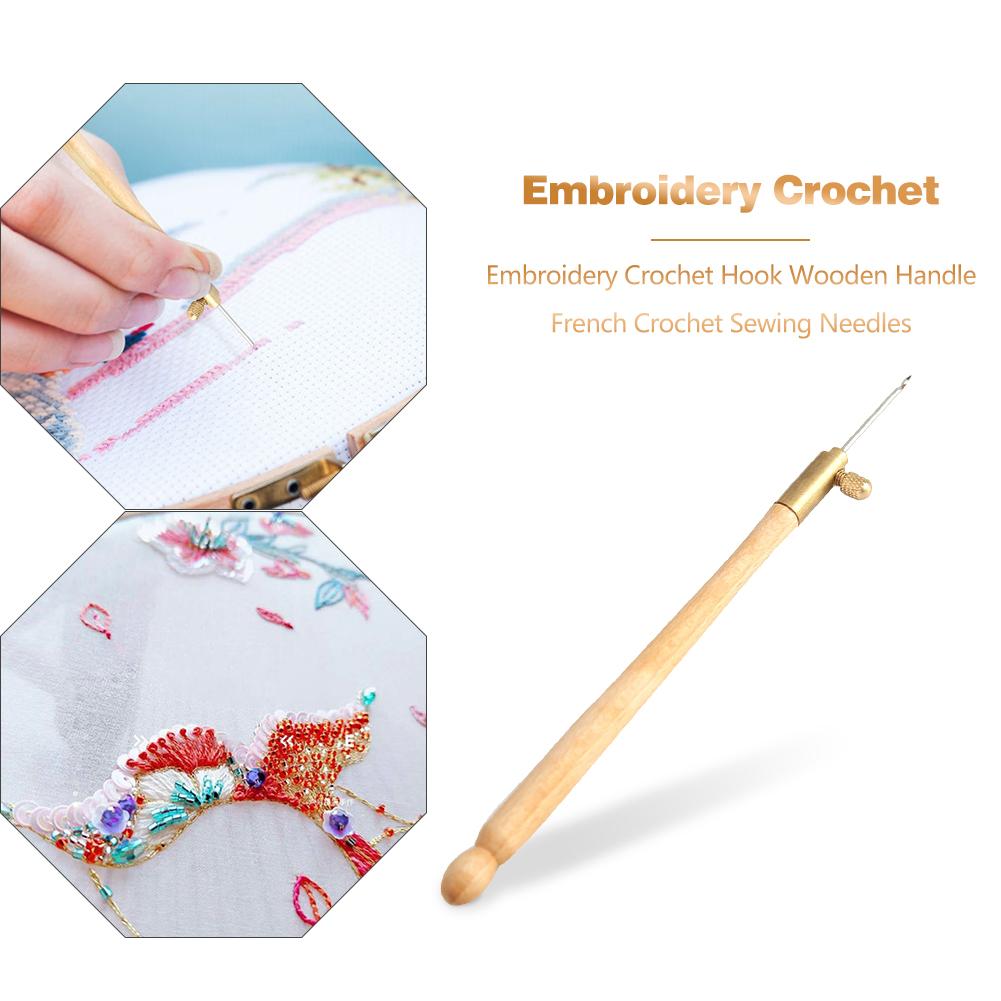 Embroidery Tambour Crochet Hook with 3 Needles French Crochet Embroidery Beading Hoop 3 In 1 Tambour Sewing Craft Crochet