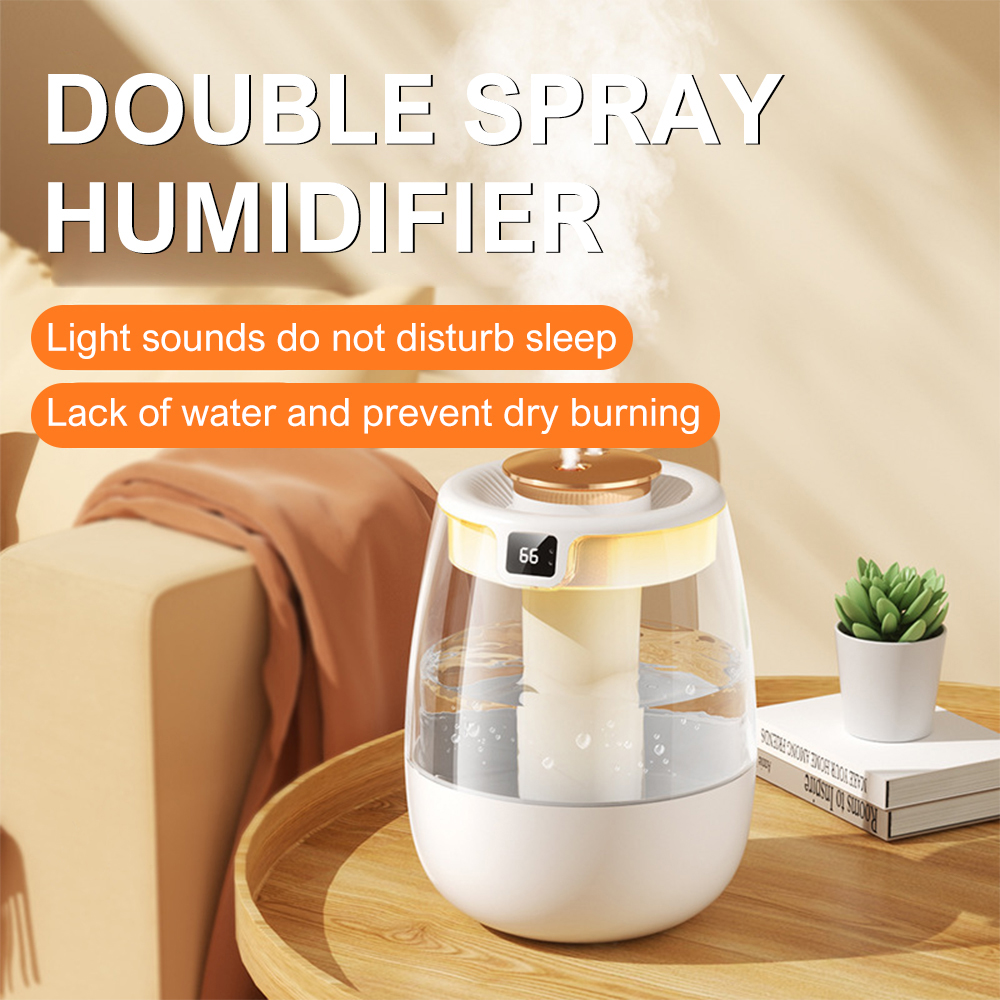 USB Humidifier Portable Dual Nozzle Cold Fog Bedroom Silent Humidifier Intelligent Digital Display Air Humidity 1.3L Water Tank