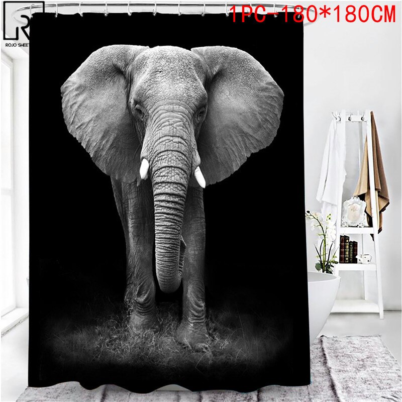 Animal Print Black Shower Curtains Lion Tiger 3D Bathroom Curtain Set Anti-slip Bath Mat Soft Toilet Lid Cover Home Rugs Carpets: 1PC180x180cm-A