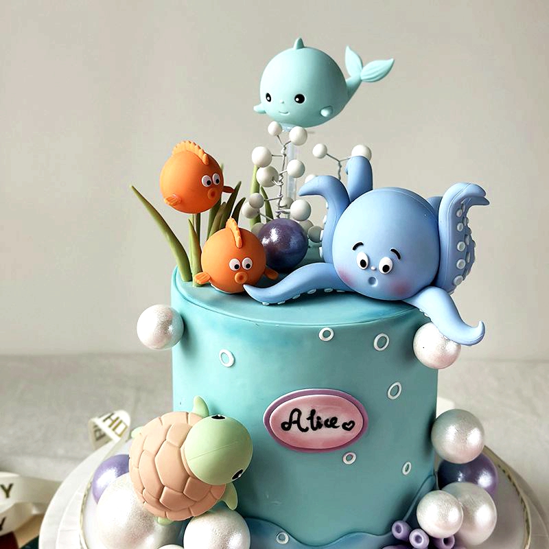 Décoration de gâteau en forme de poisson océan, poulpe, tortue, baleines, Animal de mer, décor de fête d'anniversaire, pour enfant, décoration de gâteau pour réception pour bébé