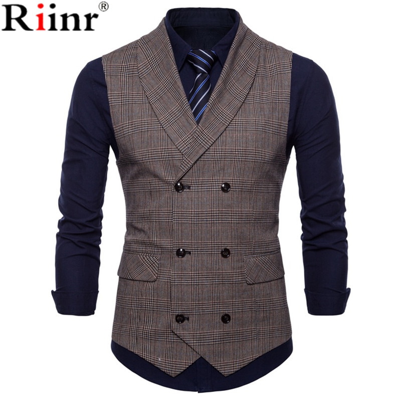 Riinr märke kostym väst herr jacka ärmlös beige grå brun vintage tweed väst vår höst plus size väst