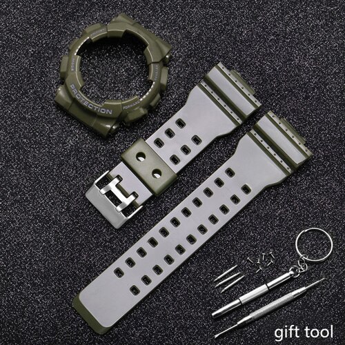 Vervangende band voor casio g-shock ga  gd 110 120 rubberen hars horlogeband glanzend mat heren waterdichte sportarmband: Legergroengrijsglans