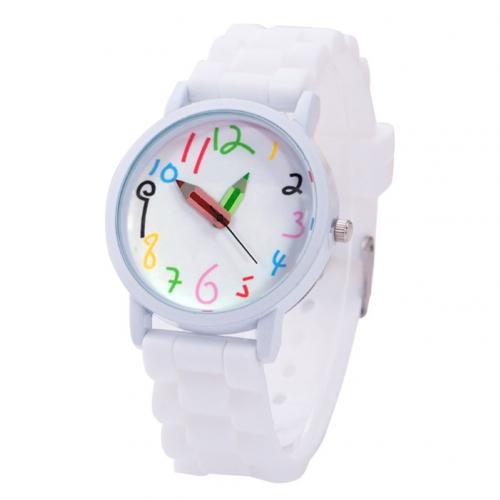 Kinderen Kids Arabische Cijfers Potlood Analoge Weergave Quartz Polshorloge Kids Kinderen Relogio Feminino Trendy Horloge: WHITE