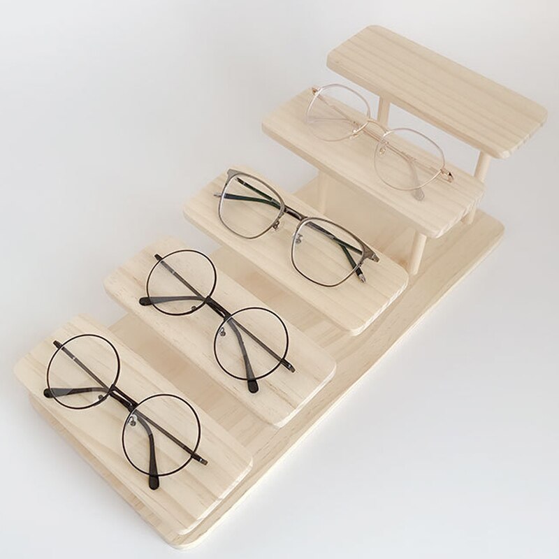 2-5 Layers Sun Glasses Eyeglasses Wood Display Stands Shelf Glasses Display Show Stand Holder Rack Natural Material: 5 layer