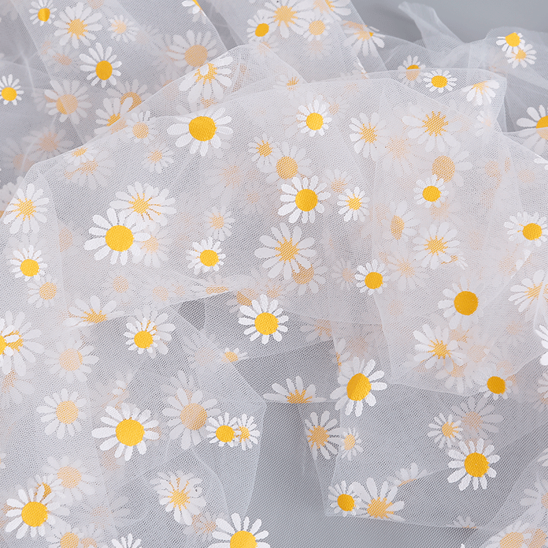 Tissu en Tulle imprimé marguerite de 160cm de large, robe d'été pour filles, robe de princesse faite à la main, rideau pour vêtements pour femmes, tissu décoratif