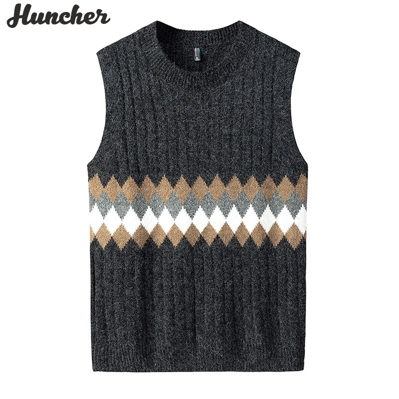 Huncher strikket sweater vest herre efterårs strik ærmeløs sweater koreansk harajuku patchwork sorte sweatere veste herre