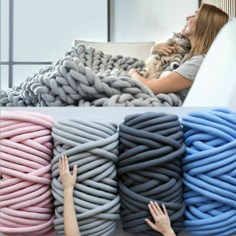 DIY ręcznie tkane koce nici rdzeniowo-spun tkaniny paski gruby koc z wełny materiał można prać w pralce bez kłaczków