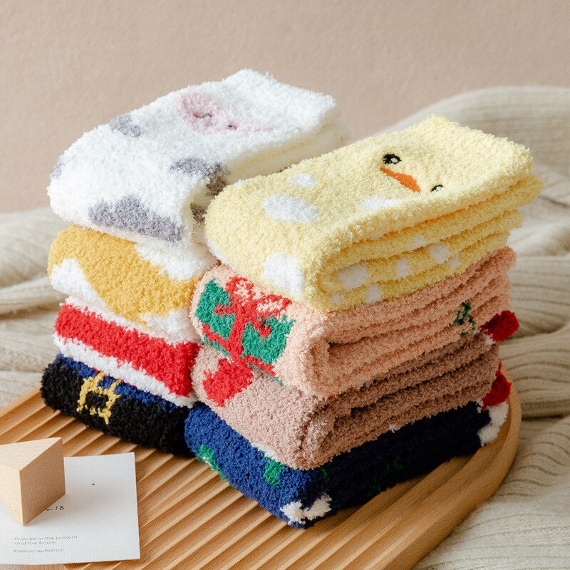 Winter thick warm ladies warm socks kawaii Christmas cartoon cow duck cat socks printing funny women year socks