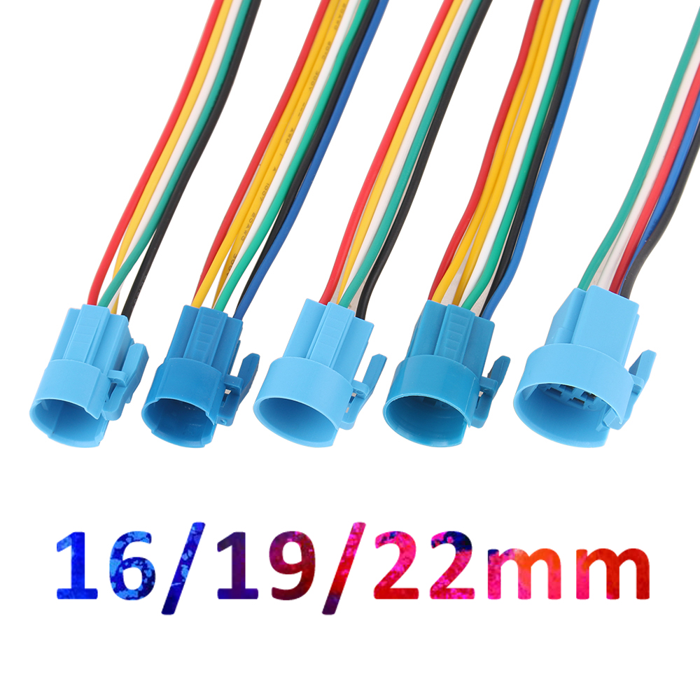 1 Uds. Para enchufe de cable de 16mm, 19mm y 22mm para interruptor de botón de metal, cableado de 2-6 cables, cable de botón de luz de lámpara estable de 14cm