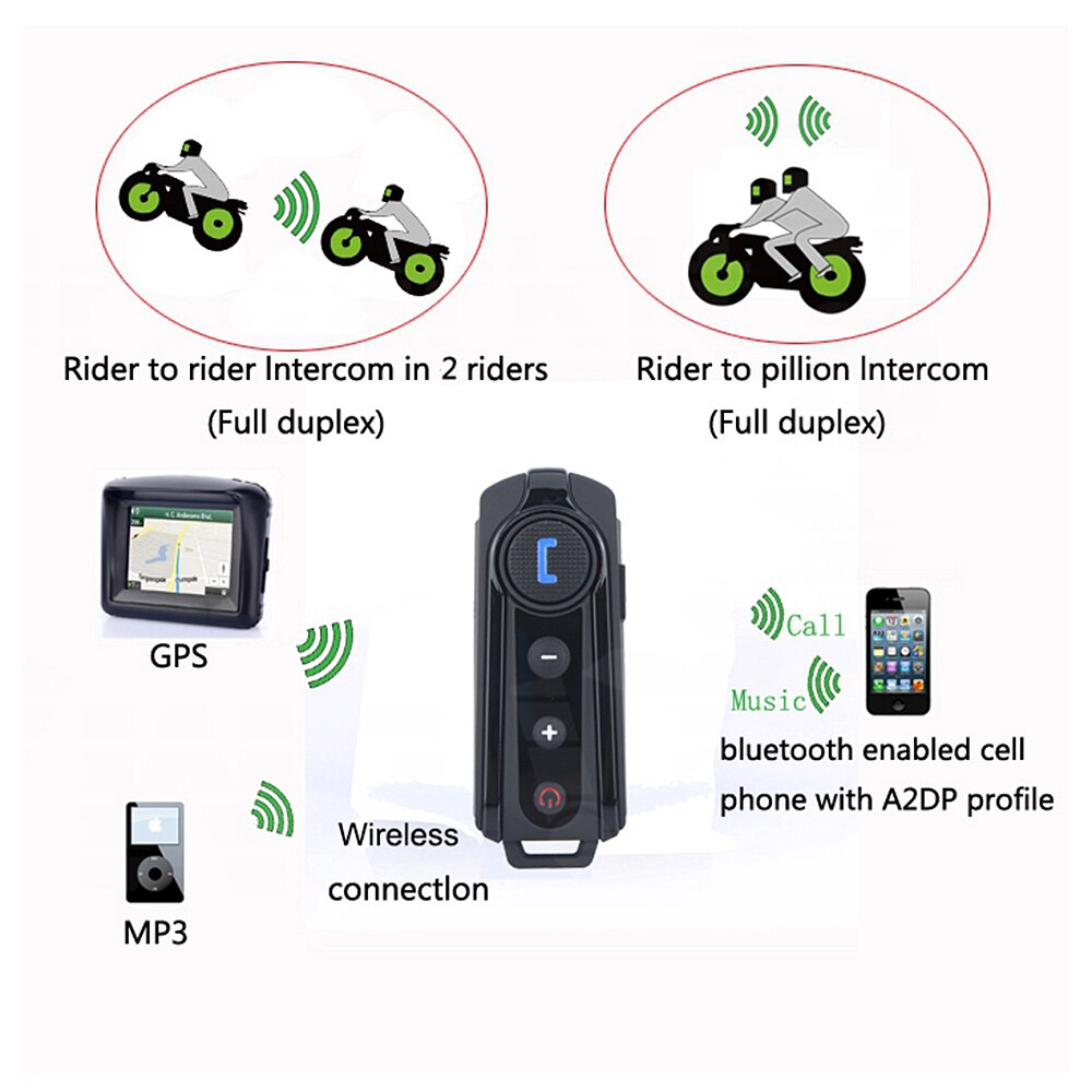 1000M BT Interphone Waterproof Bluetooth Motorcycle Helmet Intercom Headset with FM Radio Stereo music