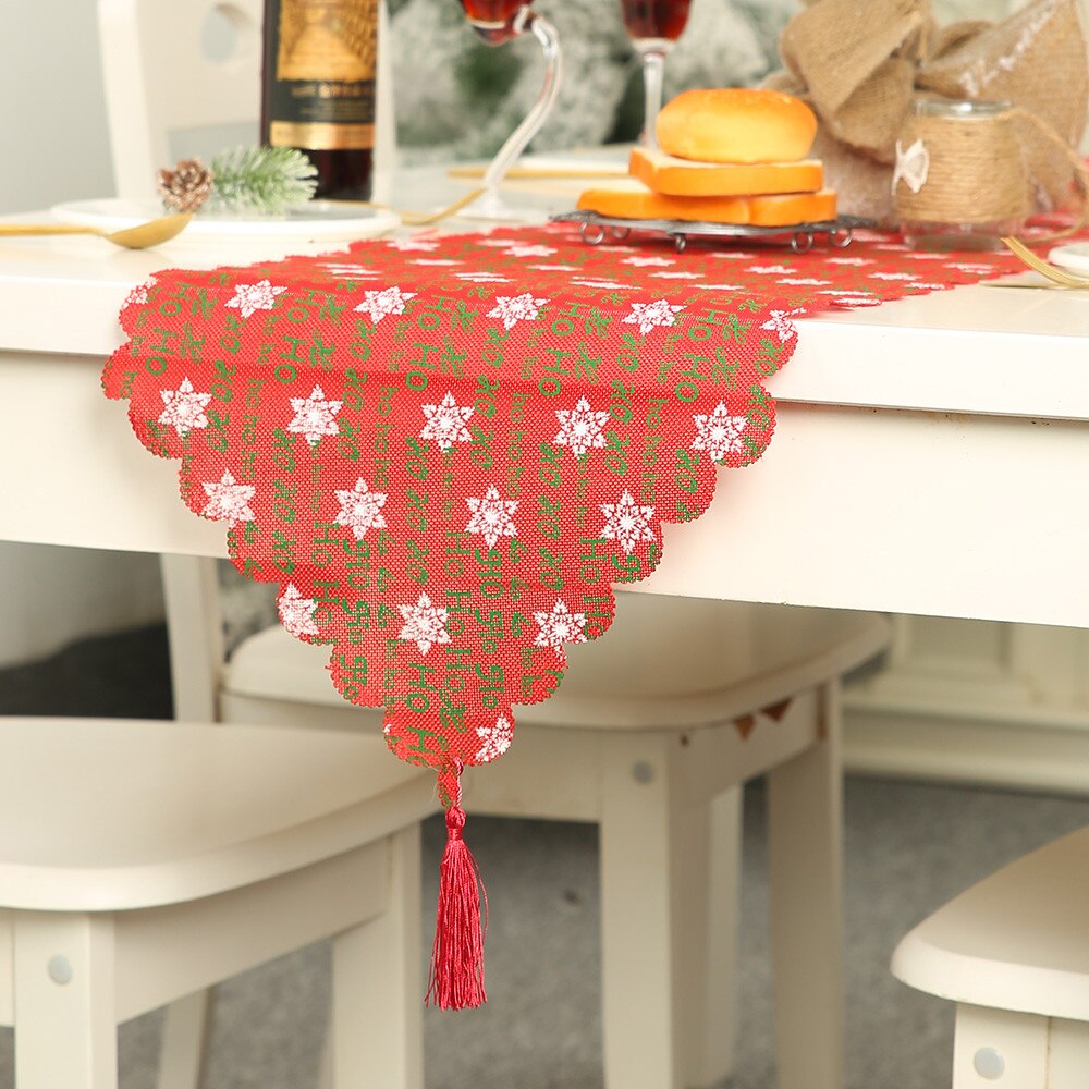 Merry Christmas Table Runner with Tassel Snowflake Tablecloth Long Table Runners Home Decor Xmas Year Wedding Decoration