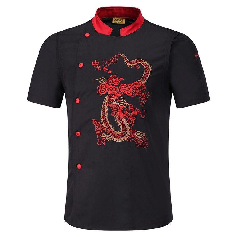 Cook Clothes Dragon Printed Chef Coat Short Sleeves Chef Uniform Bakery Waiter Work Uniform Catering Kitchens Tunic Overalls