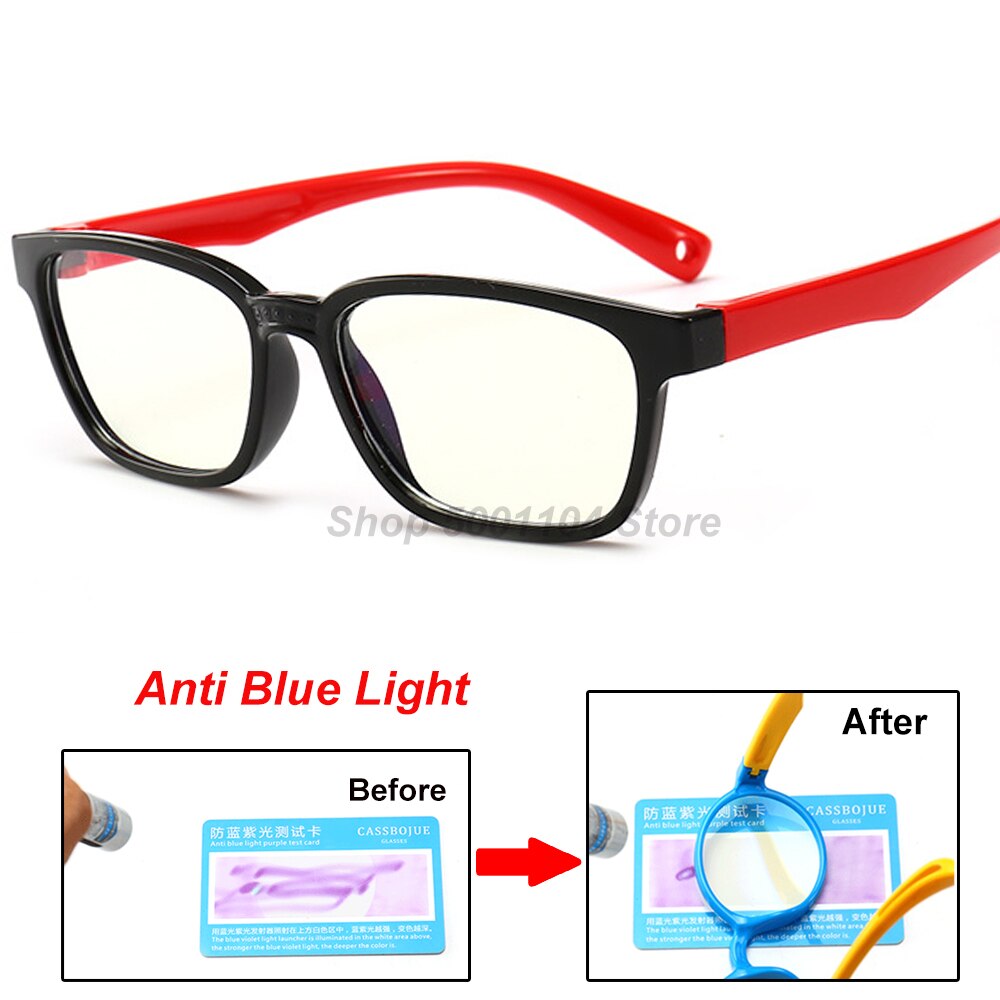 Blue Light Glasses Children Blocking Computer Eyeglasses Kids Girls Transparent TR90 Soft Silicone Frame UV400: black red