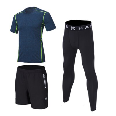Kompressionslaufanzug für herren, Basketball-fitnessshorts, eng anliegender sportlaufanzug für herren, fitnessstudio-sportbekleidung, schnelltrocknender Joggen-laufanzug: 3643638642 blau / S