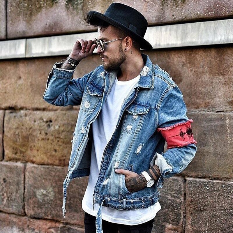 Men's Jean Jackets Streetwear Hip Hop Bomber Jacket Denim Jacket Men Brand Ripped Denim Jackets Casual Coat