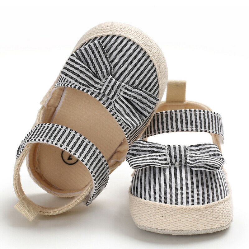 Chaussures à sabots pour bébés filles | Sandales à semelle souple, à rayures et nœud papillon, chaussures d'été pour tout-petits, chaussures de fête: Black / 13-18 mois