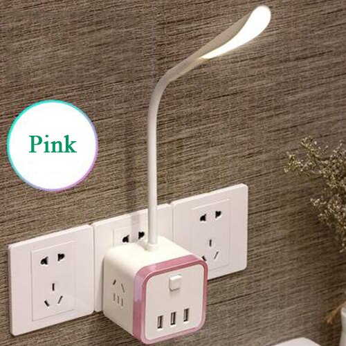 Multifunktionell mini led-lampa med usb-uttag för kontor hem sovsal studiebordslampa beröringslampa nattlampa för bebismatning: Rosa
