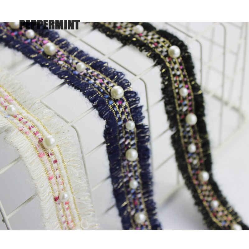 1yard Beaded Tweed Trim 3cm Gold Pearl Lace Sewing Trim Ribbon Fabric Handmade DIY Costume Dress Sewing Supplies Craft