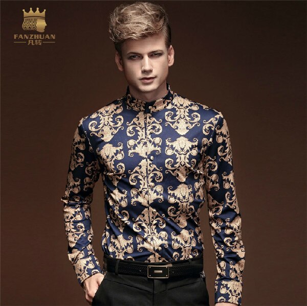 Chemise à manches longues pour homme, haut de luxe, style baroque, baroque, Prince Royal, imprimé Floral, vintage, pour Cocktail: XXXL