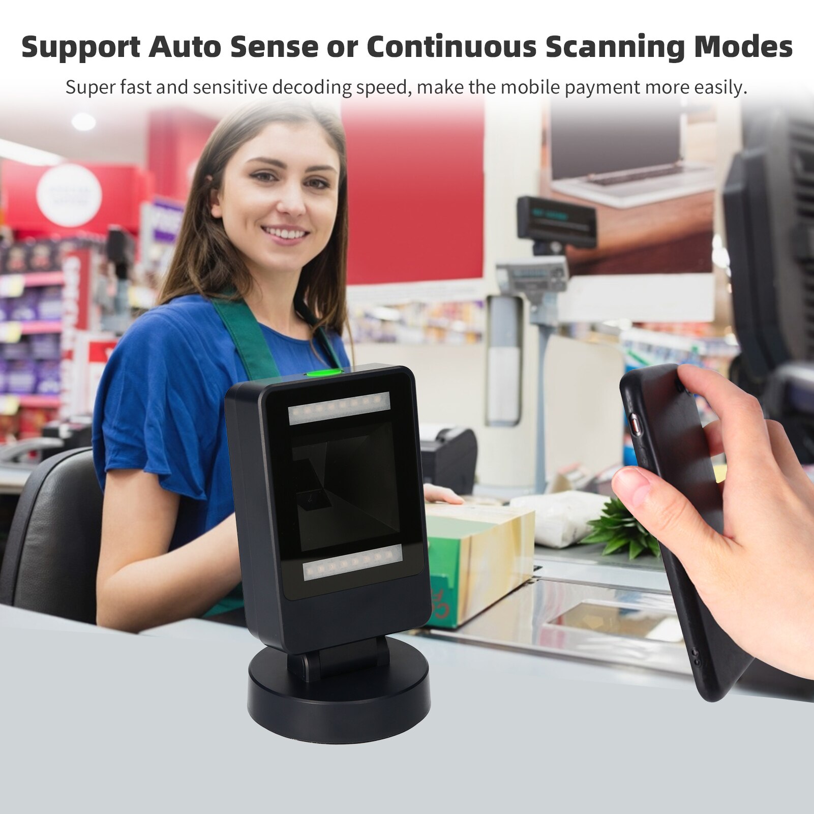 Desktop 1D 2D QR Omnidrectional Barcode Scanner Platform USB Wired Hands-free Automatic Bar Code Reader Adjustable Scanning Head