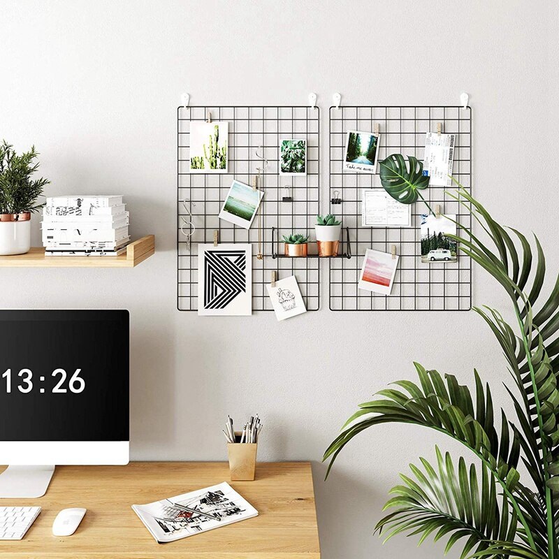 Big Grid Photo Wall, Set of 2, 25.6 inch x 17.7 inch, Photo Display Wall, Metal Mesh Wall Decor, Multifunctional Hanging Pi
