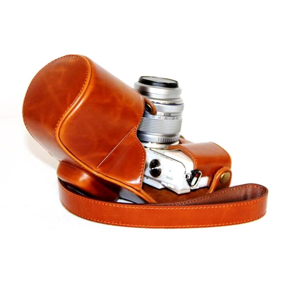 Pu lær kameraveske dekselveske for olympus pen e -pl7 e-pl8 epl 7 epl 8 med 14-42mm objektiv med stropp beskyttende veske
