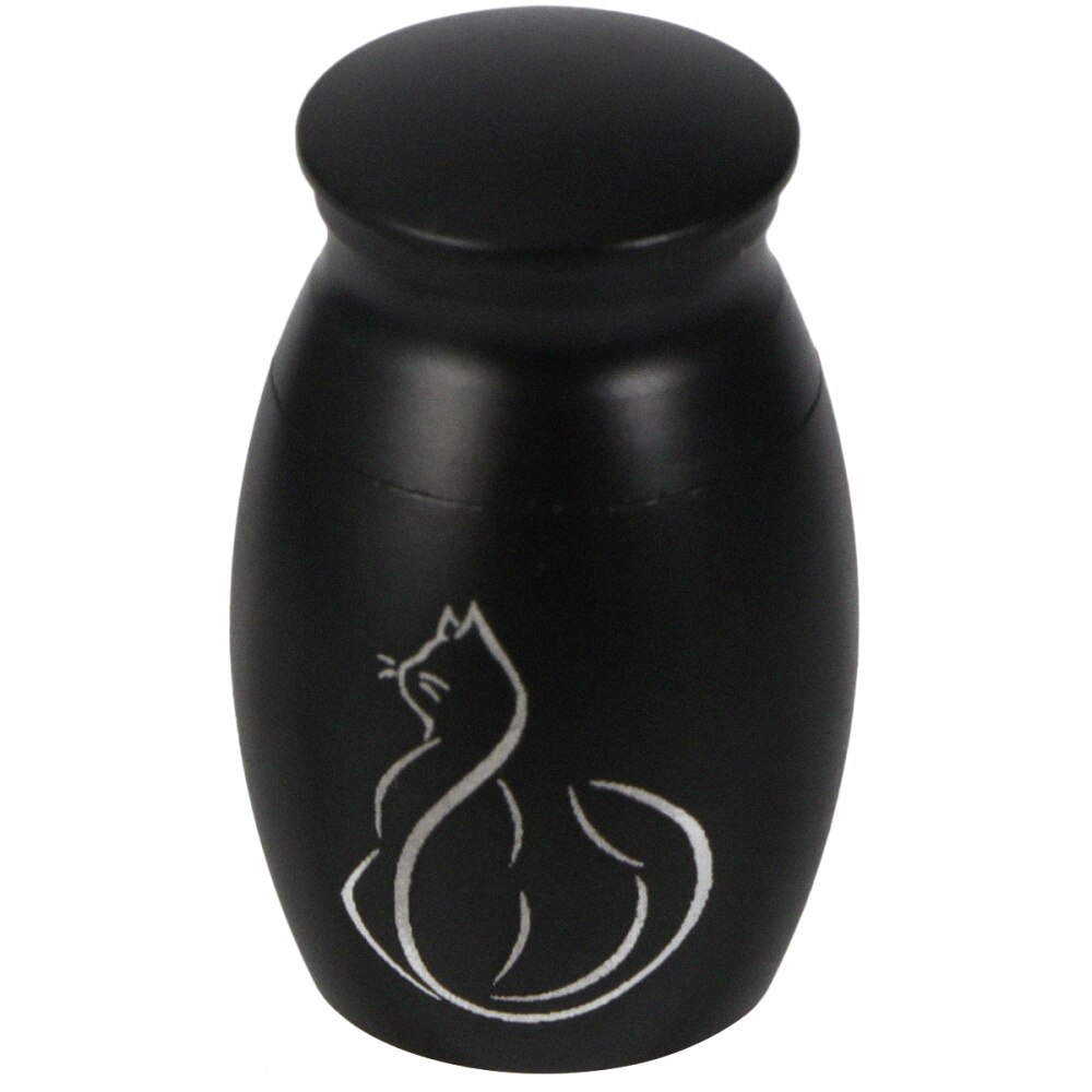 Pet Stainless Steel Cinerary Funerary Urn Jar Kitten Printed Urn Container with Opening Screw Lids (Black)
