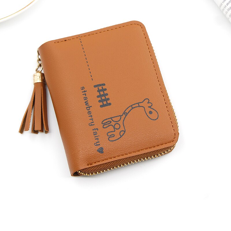 Kurze Frauen Geldbörsen Nette Liebe Quaste Haspe Geldbörse Karte Halfter Weibliche Kupplung Geld Tasche PU Leder Dame Reißverschluss: braun