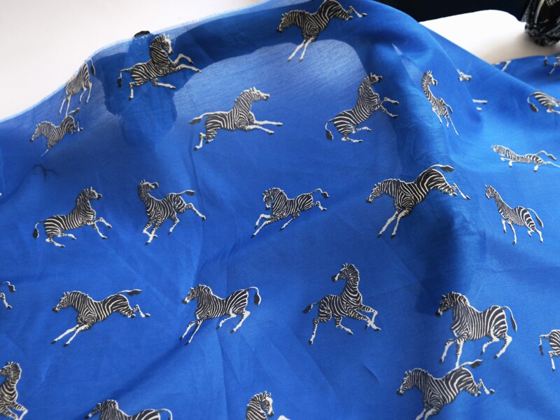 1 meter X 1.35 meter Royal Blue Zebra Print Fabric Natural Silk Cotton Gauze Material