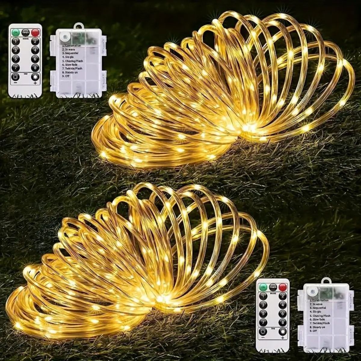1 Packung wasserdichte Batteriekasten-Röhrenlichter mit 8 Funktionen, wasserdichte Streifenlichter, Dekorationen für Höhle Innen- und Außenbereich (ohne Batterien): Gelb / 650W