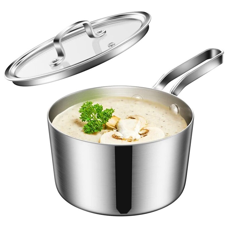 Kleine Pot Inductie Met Glazen Deksel, 1.5Qt, 6.3 Inch, Compatibel Met Alle Warmtebronnen, oven Bestendig,, Steelpan: Default Title