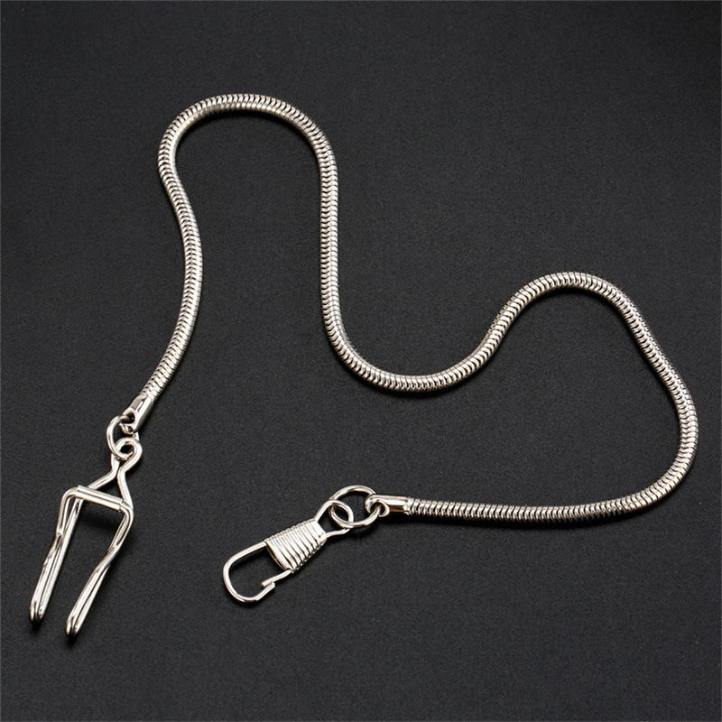 Reloj de bolsillo clásico de acero inoxidable, cadena plateada, negra, dorada, bronce, cadenas geniales, accesorios para relojes de bolsillo,: Grey