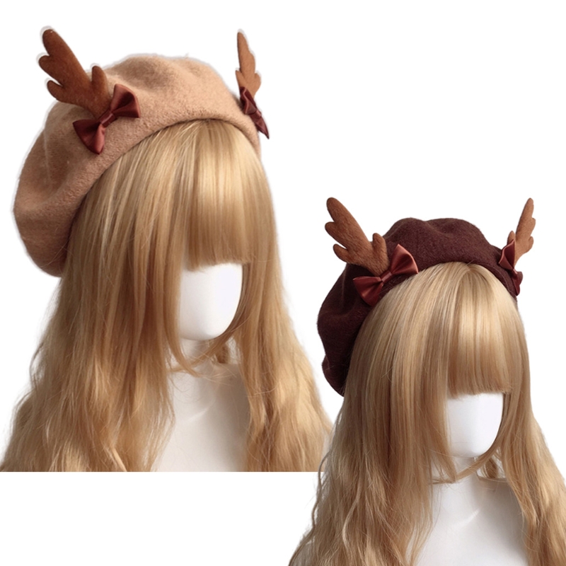 Winter Elegante Lolita Hirsch Geweih Mütze Wolle Maler Hütte Süße Coole Baskenmütze Lolita Hütte Frauen Mädchen Zubehör