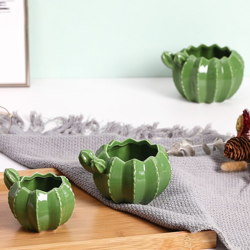 Sculpture créative de Cactus en céramique, produit, Pot de plantes succulentes, Pot de fleur de balcon, ornements de décoration pour la maison
