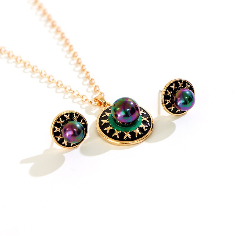 Say Hello Polynesian Hawaiian Samoa Style Vintage Grey Pearls Oil Dropping Pendant Necklace Earrings Jewelry Set K6521: Default Title