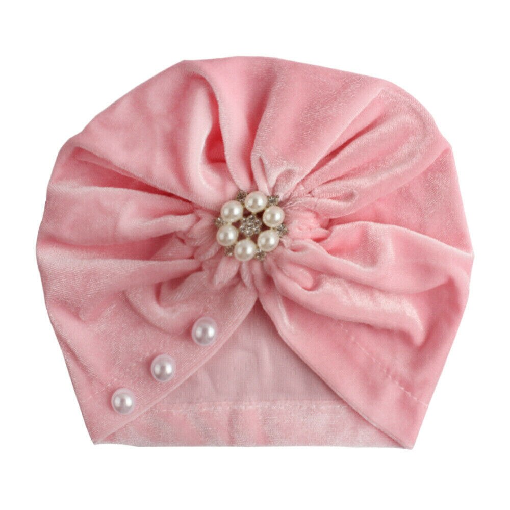 18 farben Kleinkind Baby Mädchen Jungen Hüte Turban Blume Kopf wickeln Kleinkind Mütze Hütte Warme Kappe Stirnband: Perle Rosa