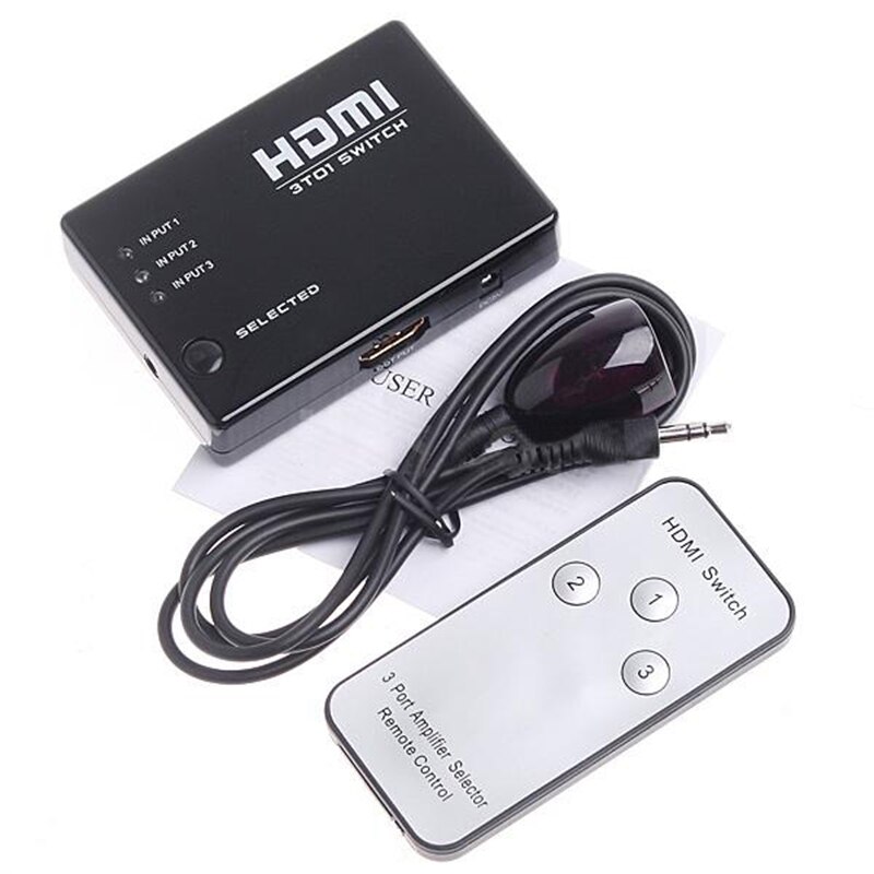 Mini 3 Port Hdmi Switch Switcher Splitter 1080P Hd Video + Ir Remote