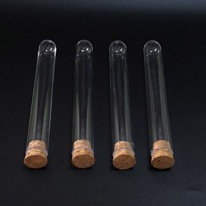 20pcs/lot 20x150mm rigid plastic test tube with cork Stopper round bottom container for school laboratory