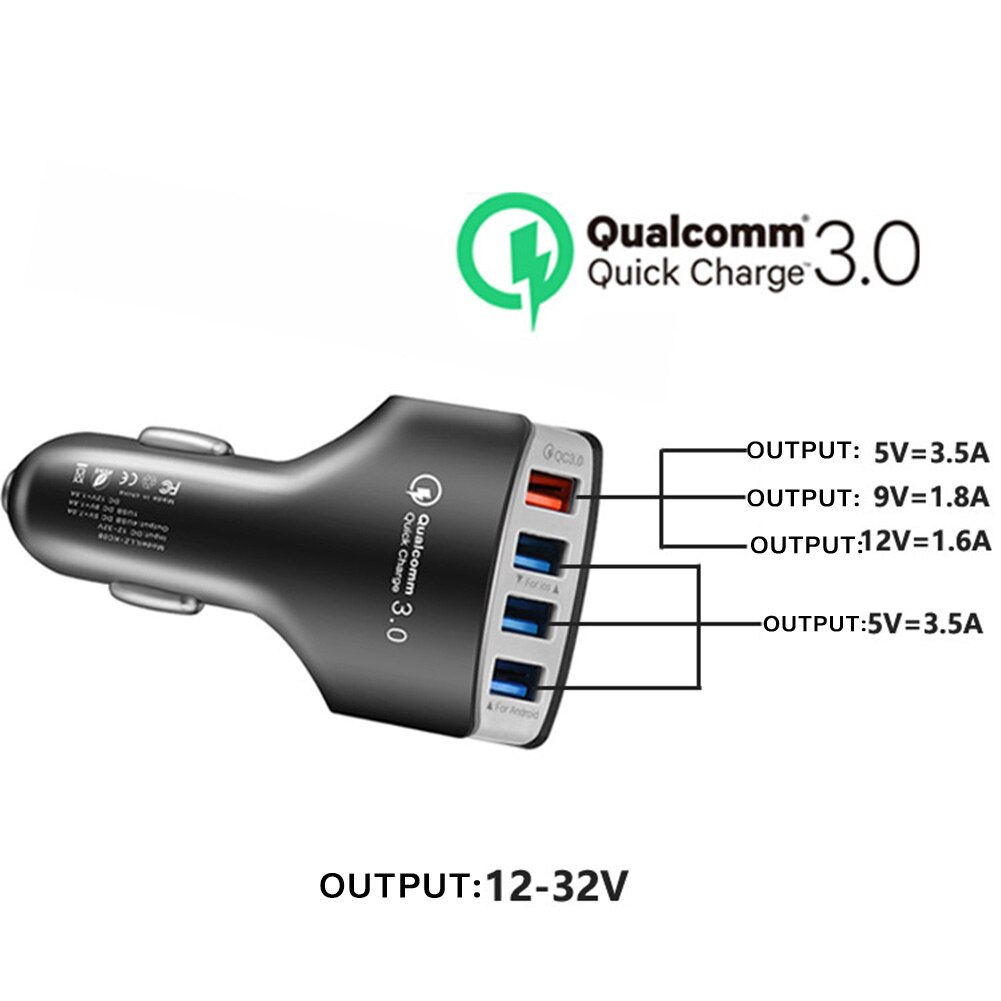 QC3.0 Snelle Opladen Autolader 4 Usb-poorten 3.5A Auto Usb Lader Adapter