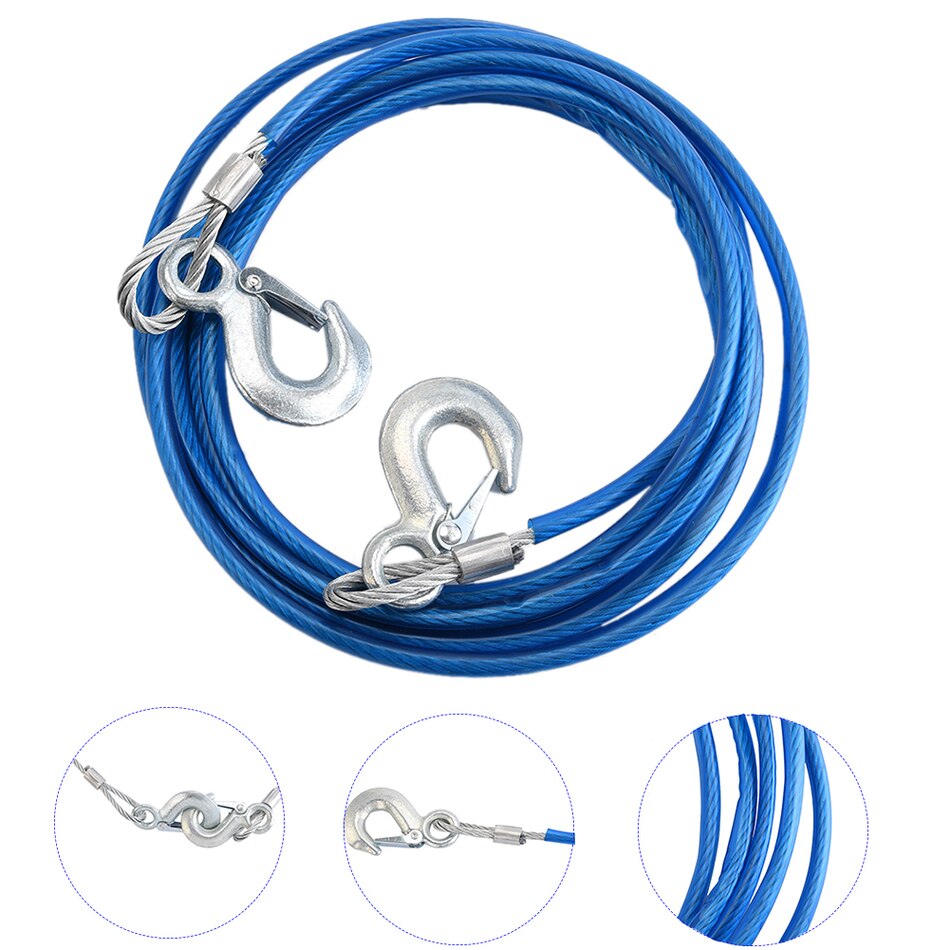 Heavy Duty Tow Ropes 4M 5 Tons Wire Cable High Strength Safety Hook Steel Wire Trailer Car Emergency Towing Rope