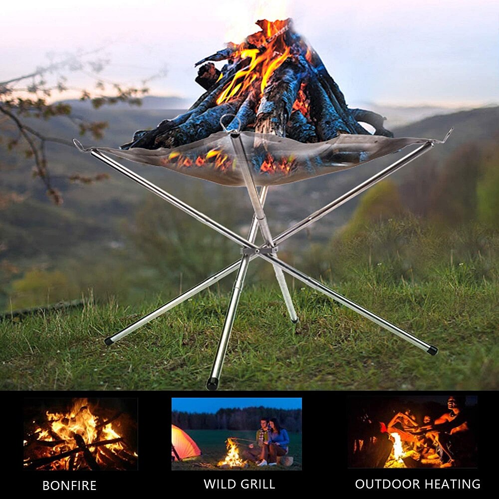 Bærbar udendørs bålplads - opgradering , 22 tommer camping rustfrit stål mesh pejs, ultra foldbar bålplads til terrasse,