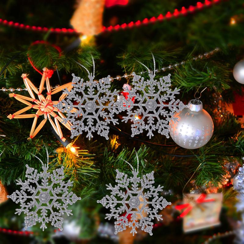 6Pcs Sneeuwvlok Versiering Sneeuwvlokken Ornamenten Voor Kerstboom Opknoping Hanger Party Diy Decor Levert Zilver