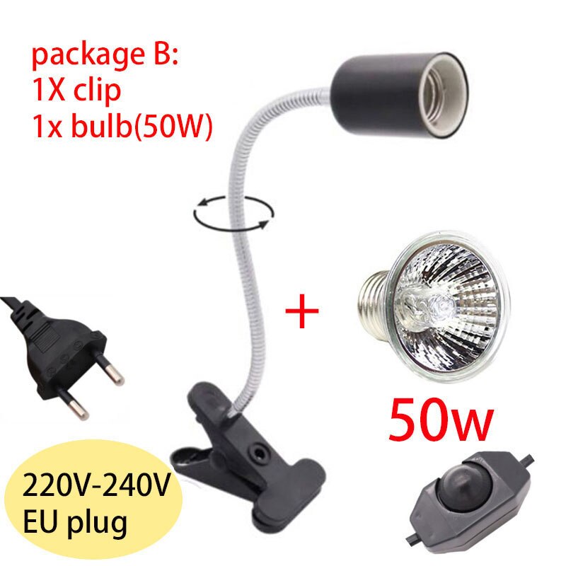 UVA UVB rettile portalampada impostato di lampadine con clip tartaruga lampadina lampada kit tartarughe termometro riscaldante igrometro kit lampada crogiolarsi: package B 50W