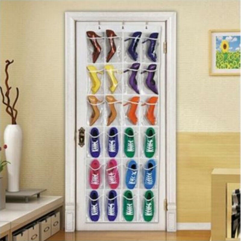 24 Pockets Shoes Storage Hanging Bags Save Space Door Wall Mount Organizer Holders