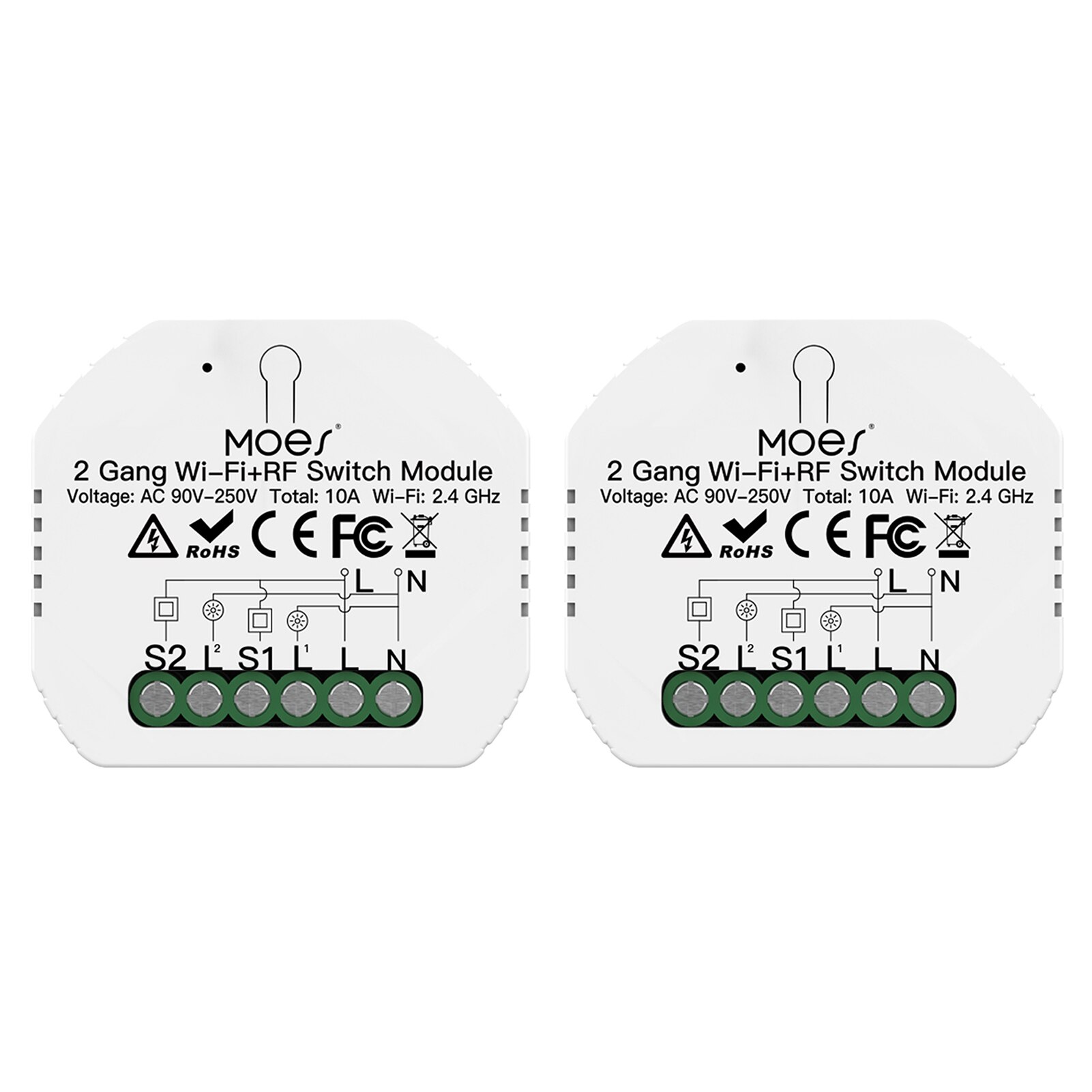 2 Gang Wi-Fi Switch Module Intelligent Light Switch Hidden Voice Control Compatible Alexa/ Google Home APP Control: 2pcs
