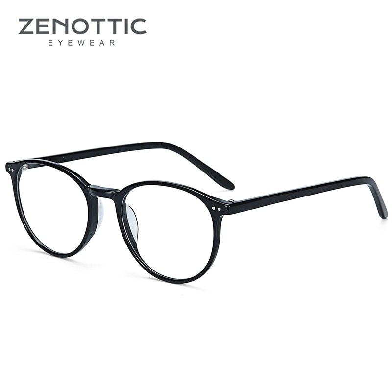 ZENOTTIC Vintage Transparent Acetate Glasses Frame Women Optical Myopia Clear Anti Blue Light Glasses Lens Computer Eyeglasses: BLACK