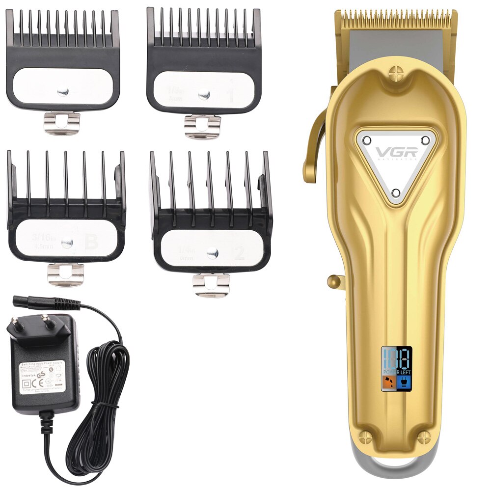 Vgr Zilver Alle-Metalen Kapper Professionele Tondeuse Elektrische Draadloze Lcd Tondeuse Goud Zilver Haar Snijmachine Maaier: Golden / ons aansluiten
